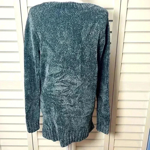 Orvis V-Neck Chenille Tunic Sweater Size Medium Marled Navy - Picture 8 of 8